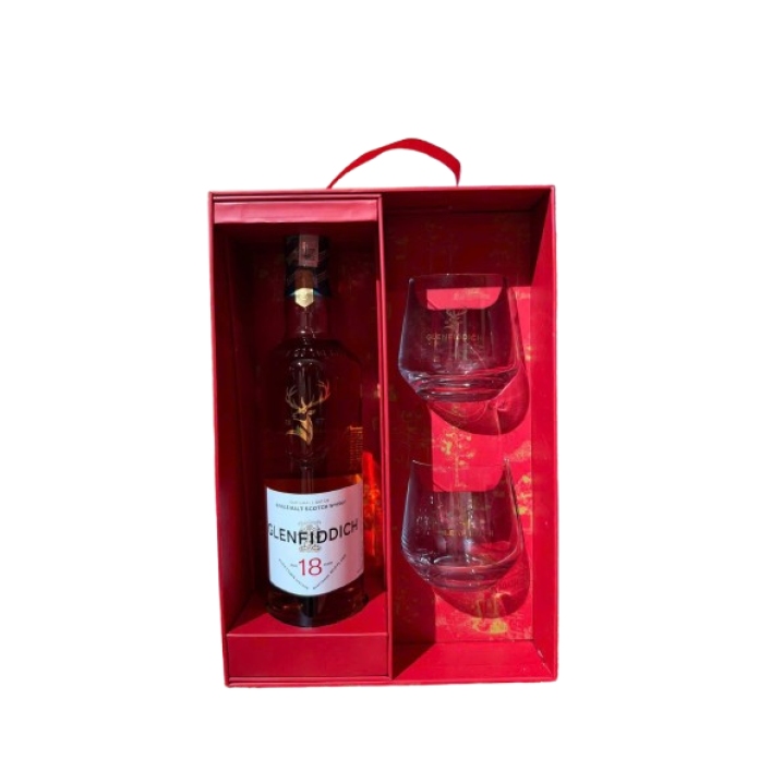 Rượu Glenfiddich 18 Năm Hộp Quà Kèm 2 Ly Cao Cấp Chính Hãng